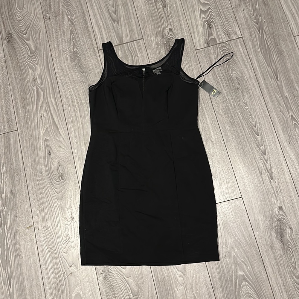 Black Dynamite Dress with Mesh Neckline